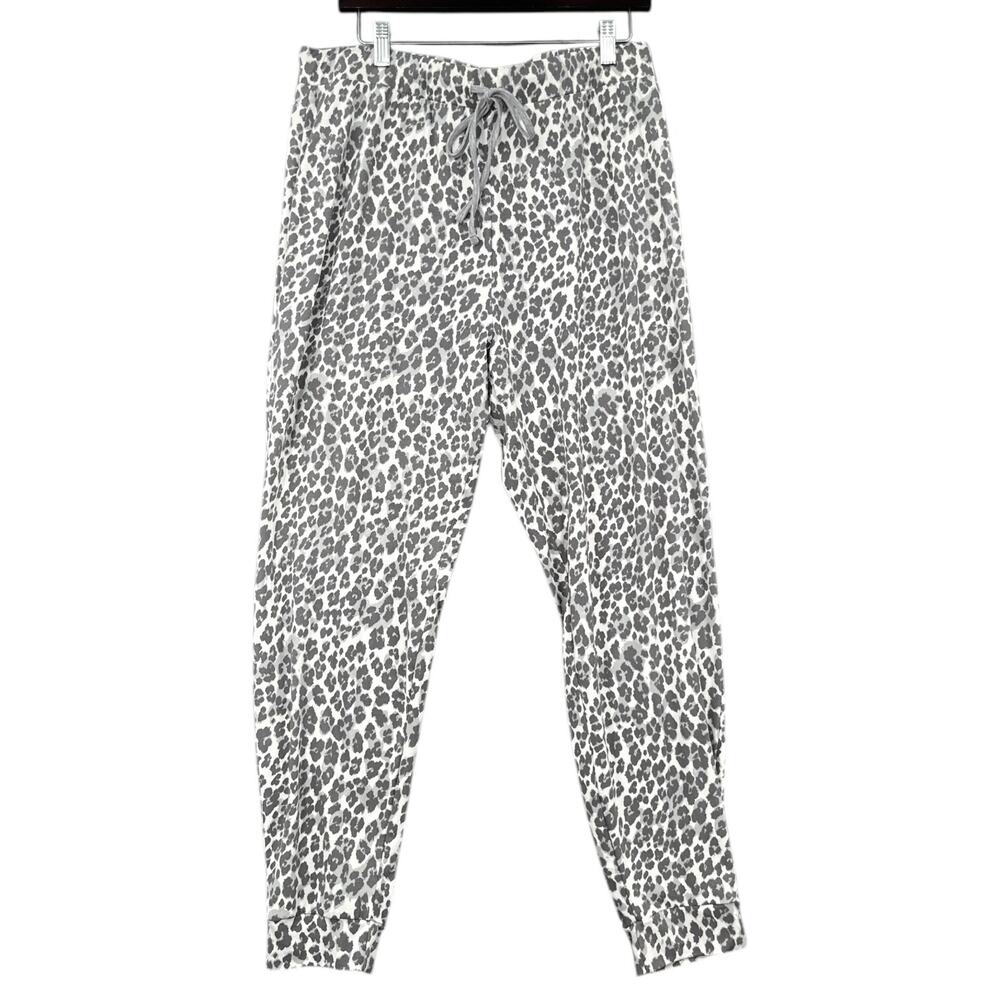 Rae Dunn Gray and White Leopard Print Jogger Pants